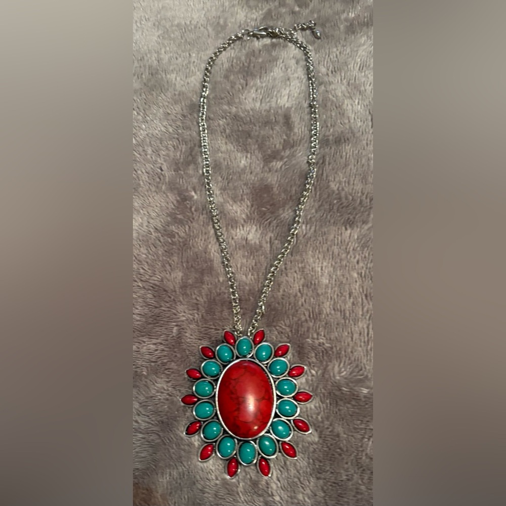 Elegant Red and Turquoise Necklace